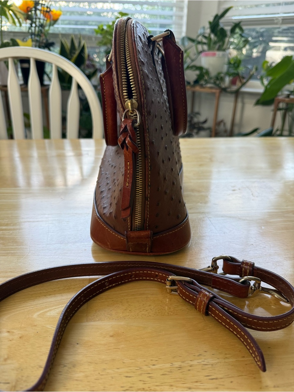 Dooney & Bourke Ostrich Zip Satchel - Picture 2 of 6